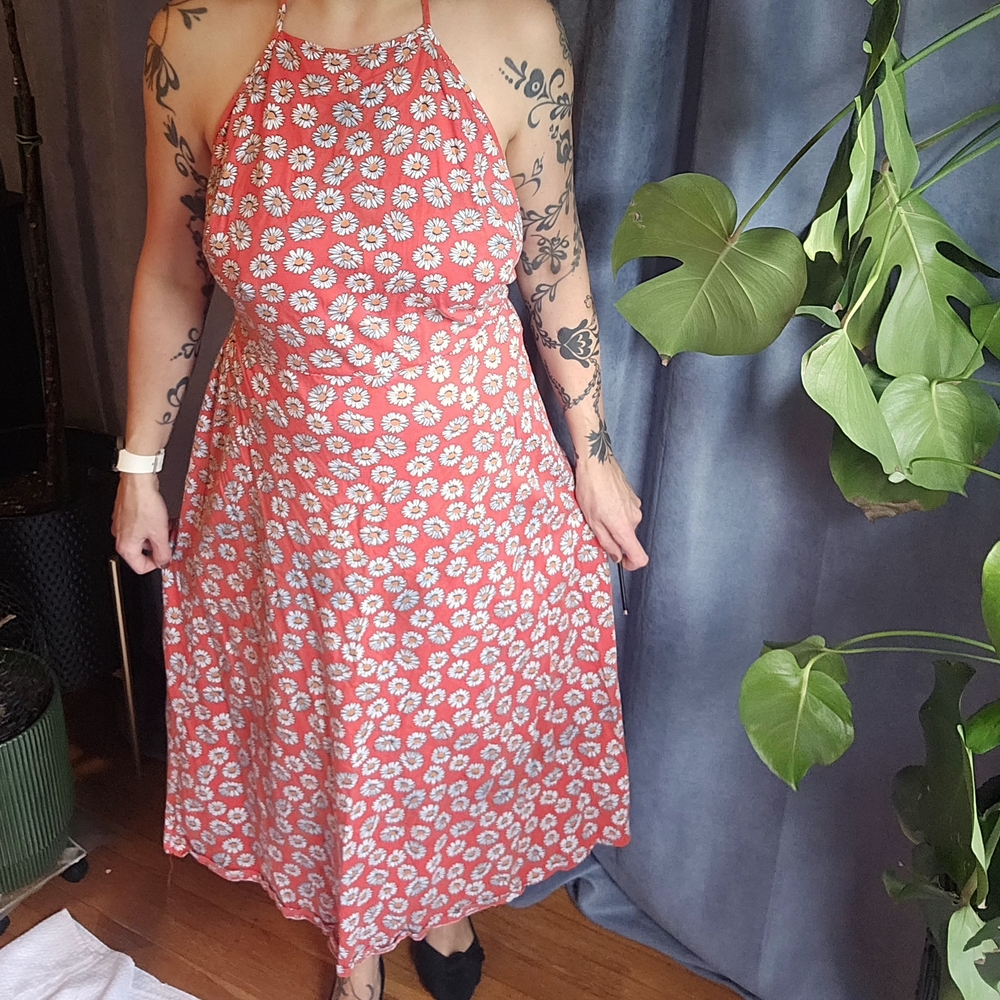 Floral Halter Neck Dress - Red